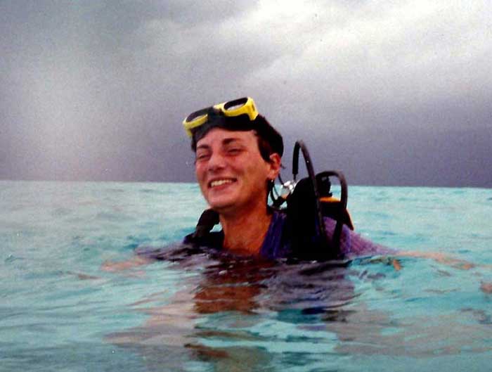 Lesley diving in the Maldives